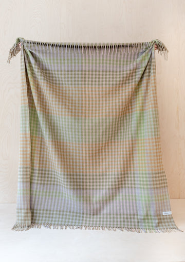 Recycled Wool Blanket in Lilac Grid Micro Gingham