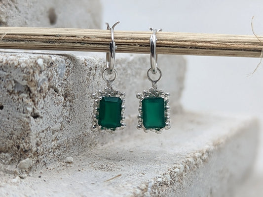 Hinged Huggies with Frame Stone Drop | Sterling Silver