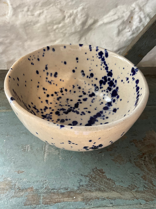 Cobalt Speckled Hand Pinched Stoneware Bowl with Foot