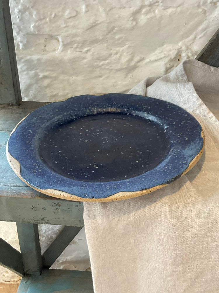 Navy Speckled Stoneware Pasta Plate