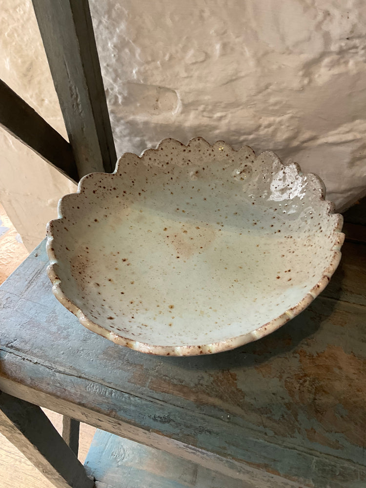 Pale Blue Speckled Stoneware Bowl on Legs