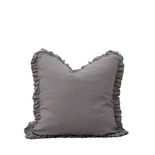 Ruffle 100% Linen Cushion, Pewter Grey